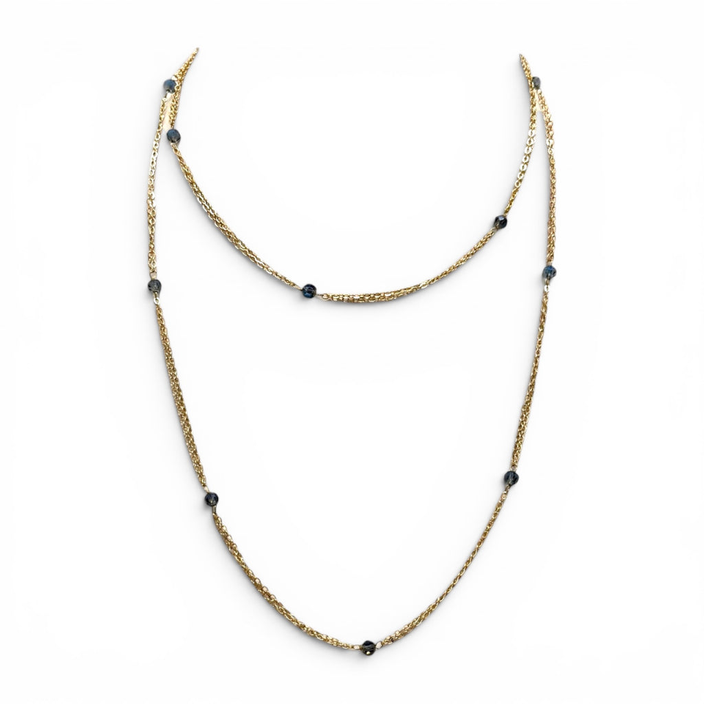 Gold Chain Necklace with Gray/Blue Beads