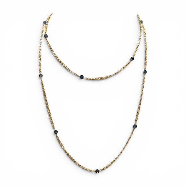 Gold Chain Necklace with Gray/Blue Beads