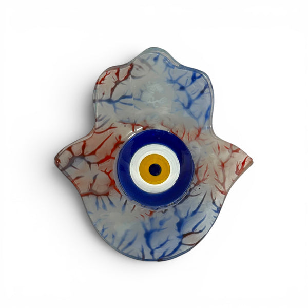 Multicolored Hand Blown Glass Hamsa Trinket Dish from Turkey