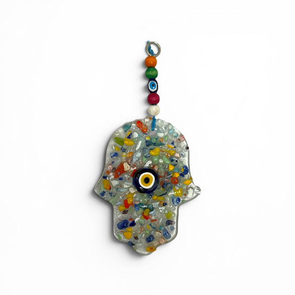 Multicolored Hand Blown Glass Hamsa Wall Decor from Turkey