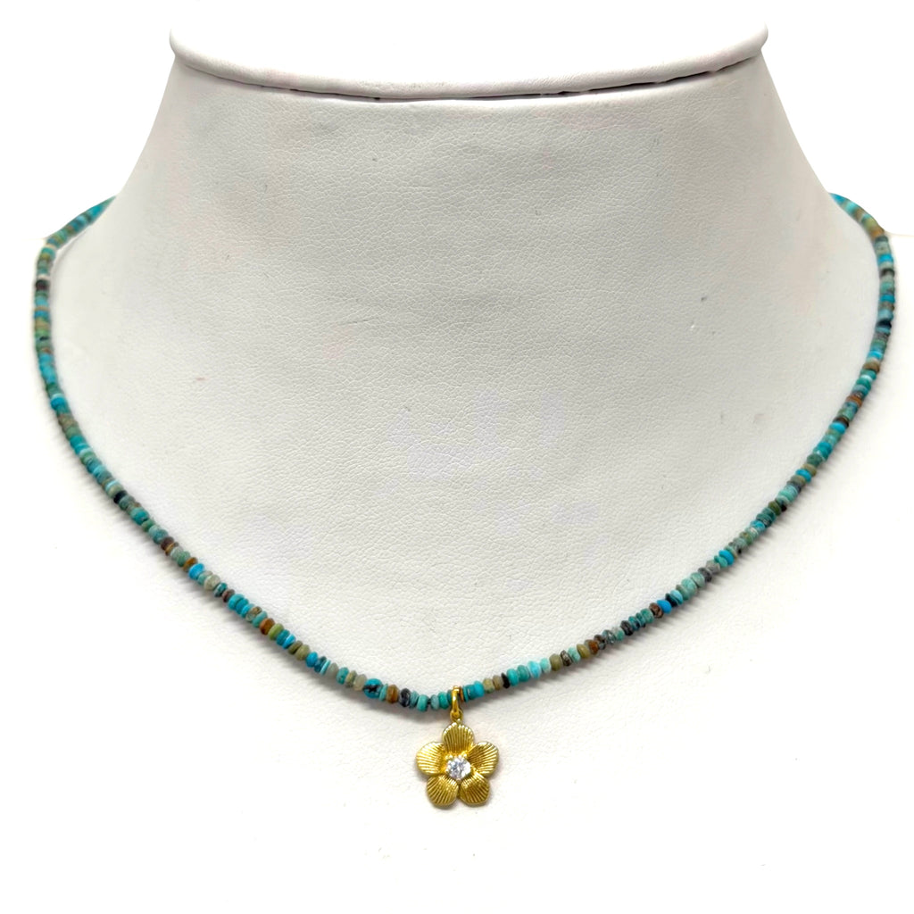 Turquoise Beaded Flower Necklace
