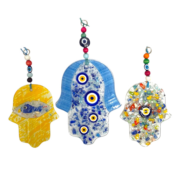 Multicolored Hand Blown Glass Hamsa Wall Decor from Turkey