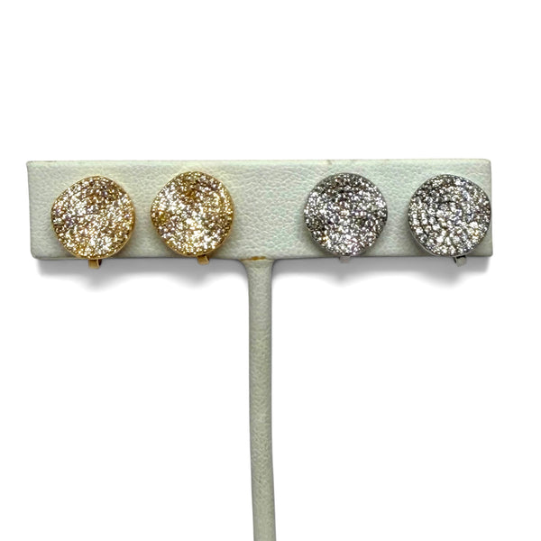 Wavy Pave Disc Clip On Earrings