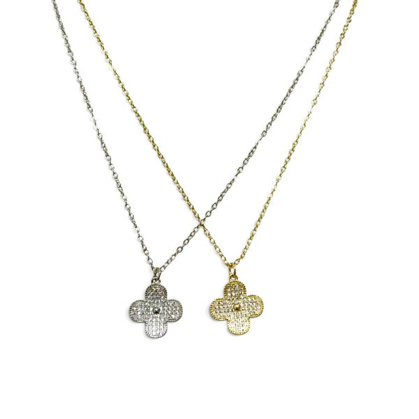 Pretty CZ Clover Necklace