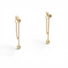 18K Gold Dipped Round Stone Bezel Accent Cascading Double Chain Drop Earrings
