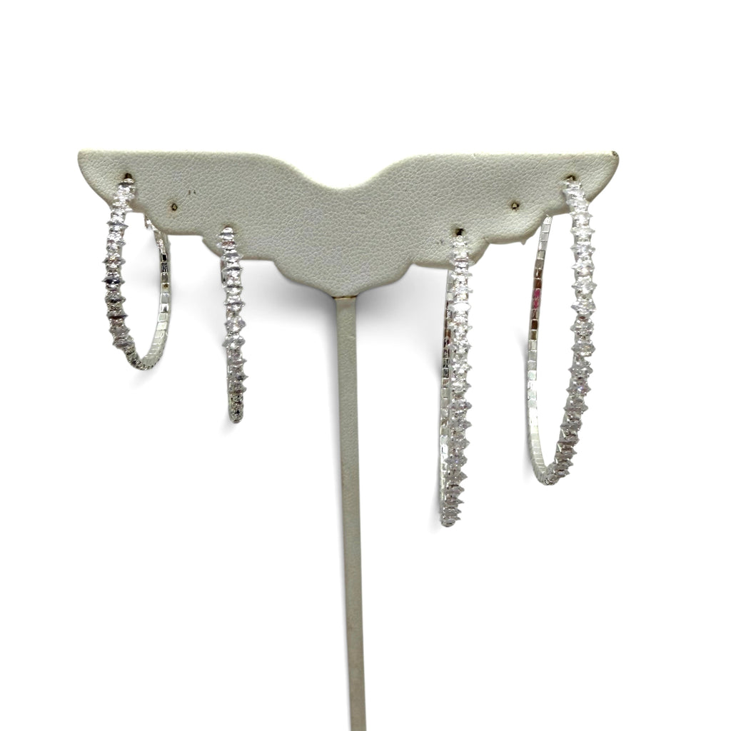 Marquis and Round CZ Silver Hoops