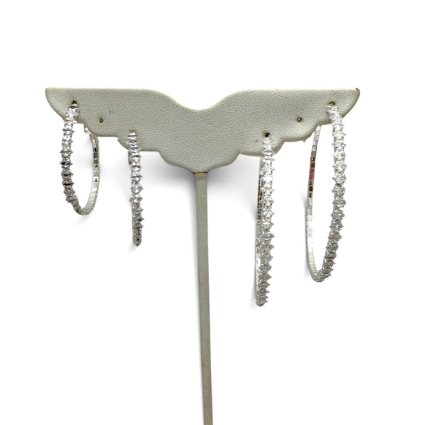 Marquis and Round CZ Silver Hoops