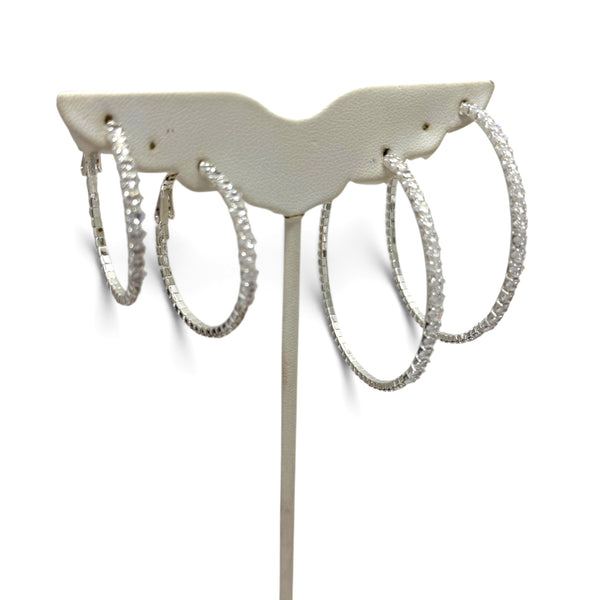 Marquis and Round CZ Silver Hoops