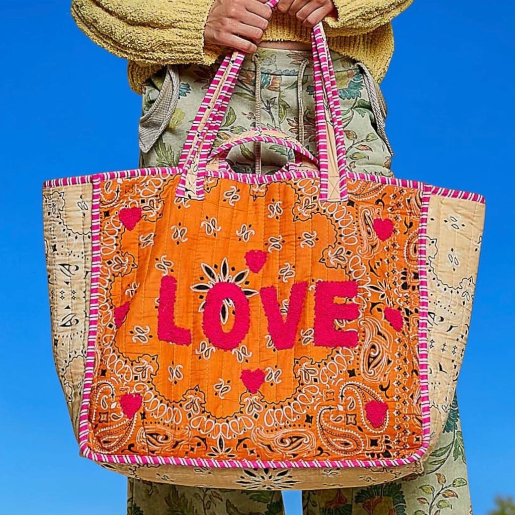 Quilted Bandana Love Tote Bag