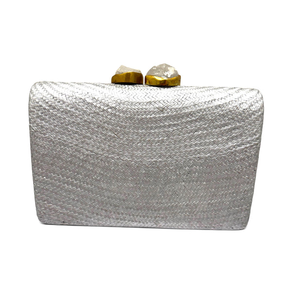 Metallic Light Silver Rectangle Clutch | LIKHÂ