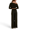 Foldover-Waist With Wide Leg Black Pants