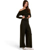 Foldover-Waist With Wide Leg Black Pants