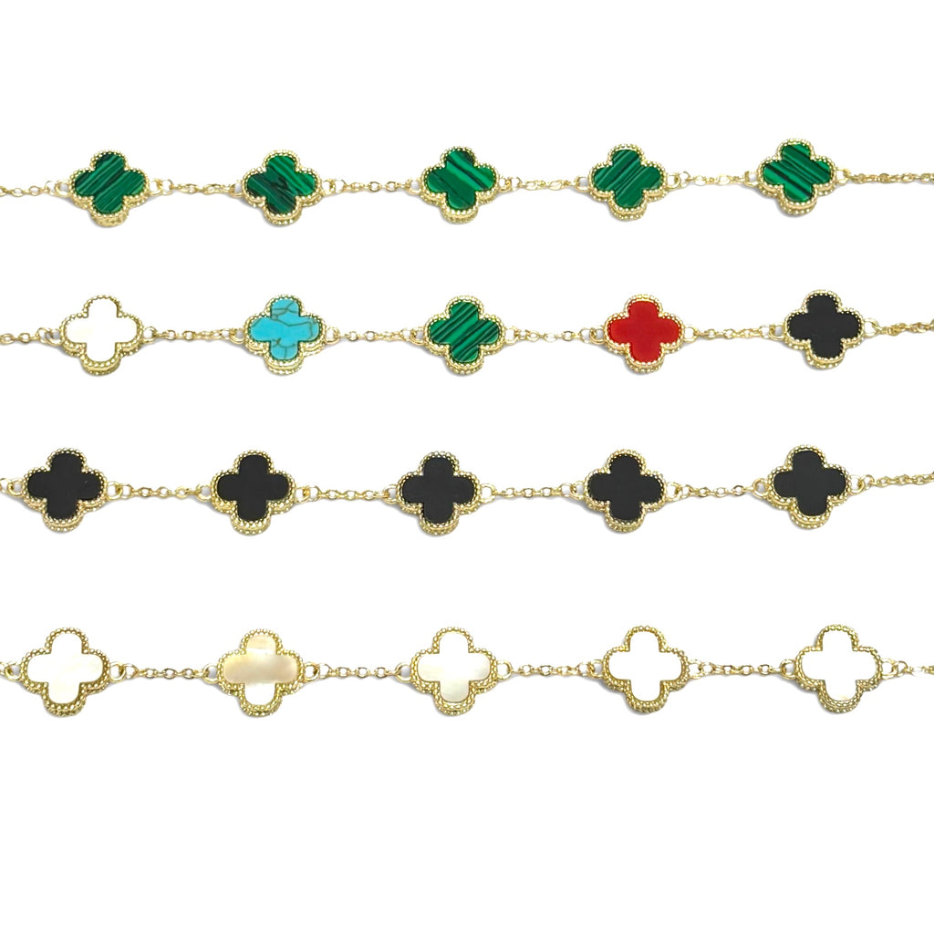 14K Gold Dipped Quatrefoil Charm Link Bracelet