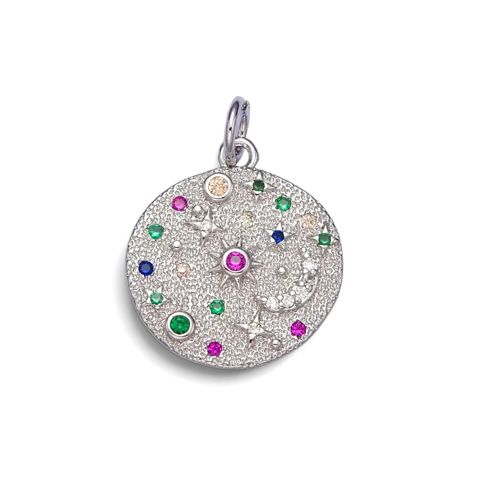 Gold Filled/Silver CZ Celestial Crescent Silver Charm