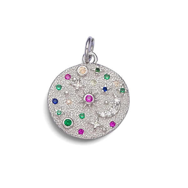 Gold Filled/Silver CZ Celestial Crescent Silver Charm