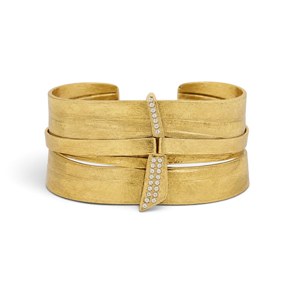 24Kt Plated Wrapped Ribbon with CZ Gold Cuff Bracelet