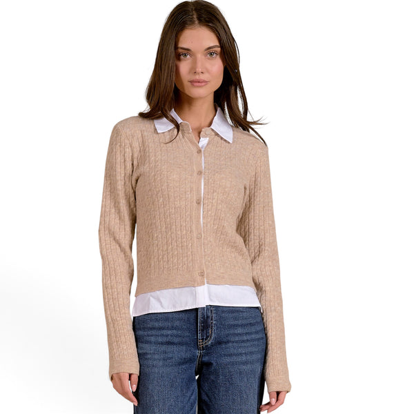 Elan Cable Knit Sweater with Blouse