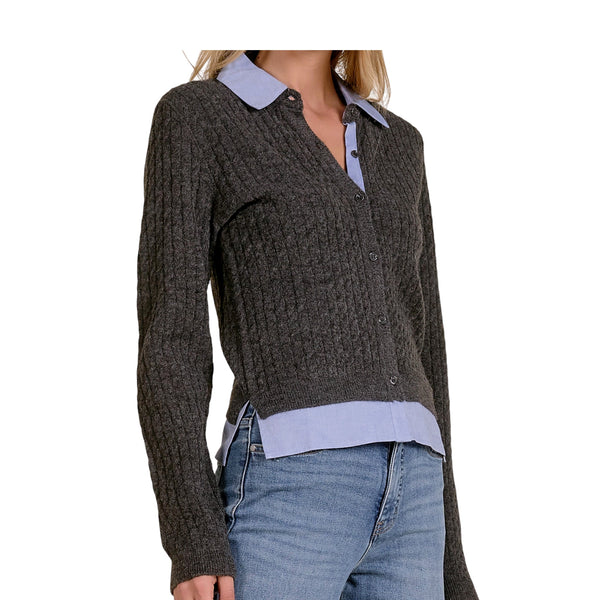 Elan Cable Knit Sweater with Blouse