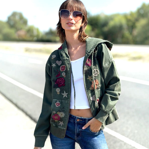 Camp Peace Floral Embroidered Hoodie