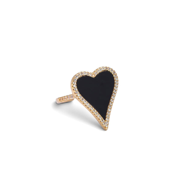Adjustable Black and Gold Heart Ring