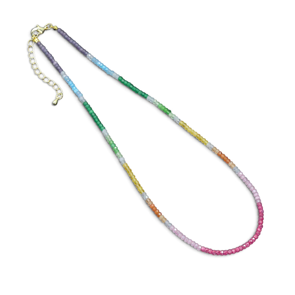 New Rainbow Color Rondelle Gemstone Beaded Necklace