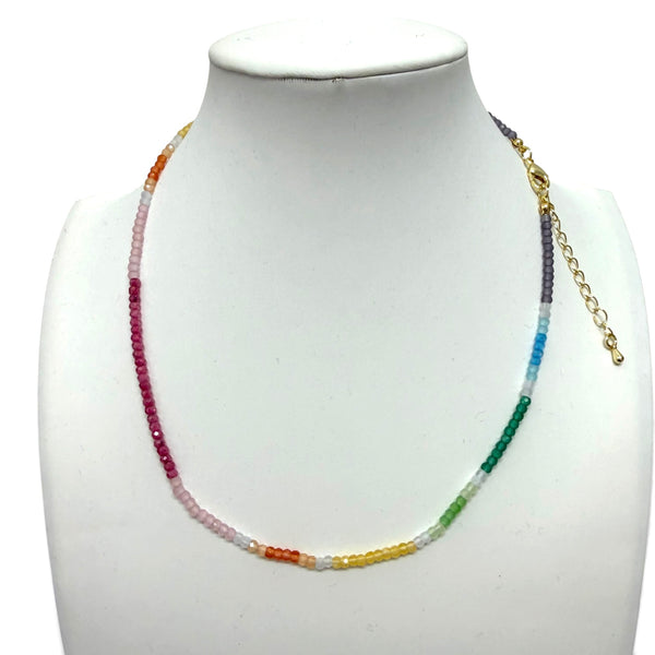 New Rainbow Color Rondelle Gemstone Beaded Necklace