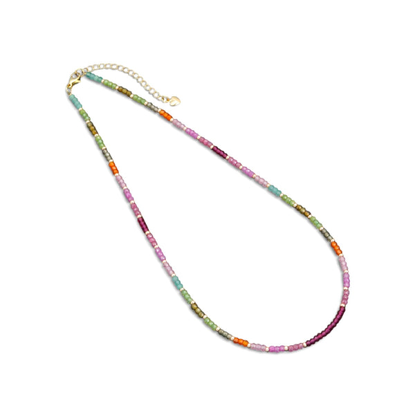 Multi-Color Cubic Zirconia Faceted Bead Necklace