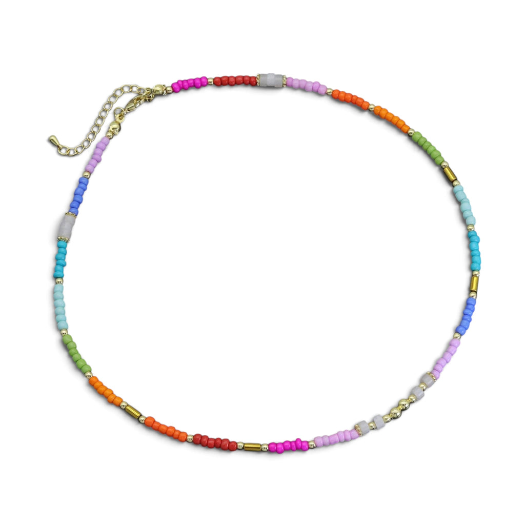 Colorful Beads with Gold Spacer Necklace