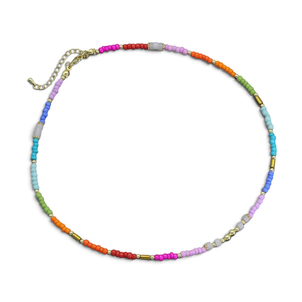 Colorful Beads with Gold Spacer Necklace