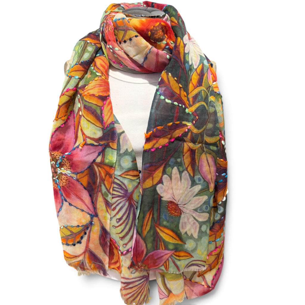 Colorful Floral Embroidered Scarves