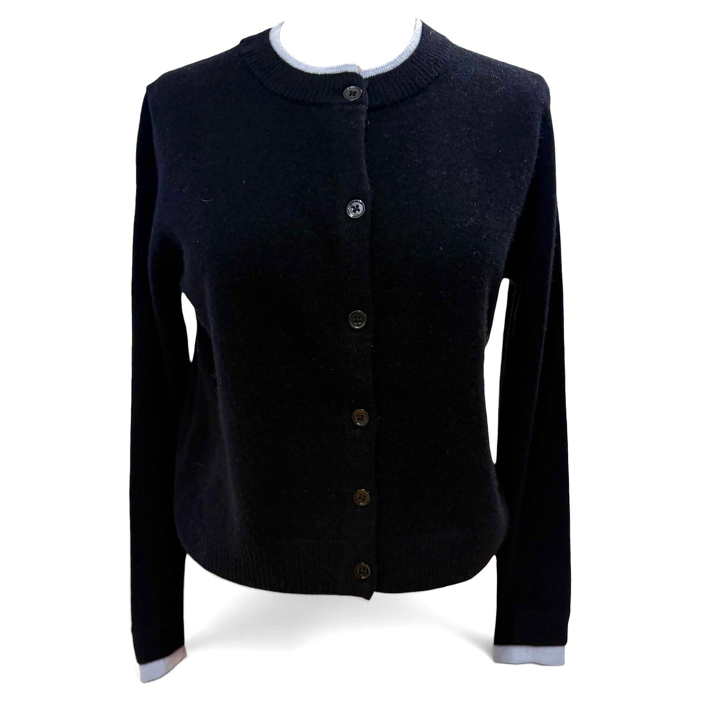 Design History Cashmere Cardigan In Black With Powder Blue Trim