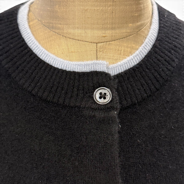 Design History Cashmere Cardigan In Black With Powder Blue Trim