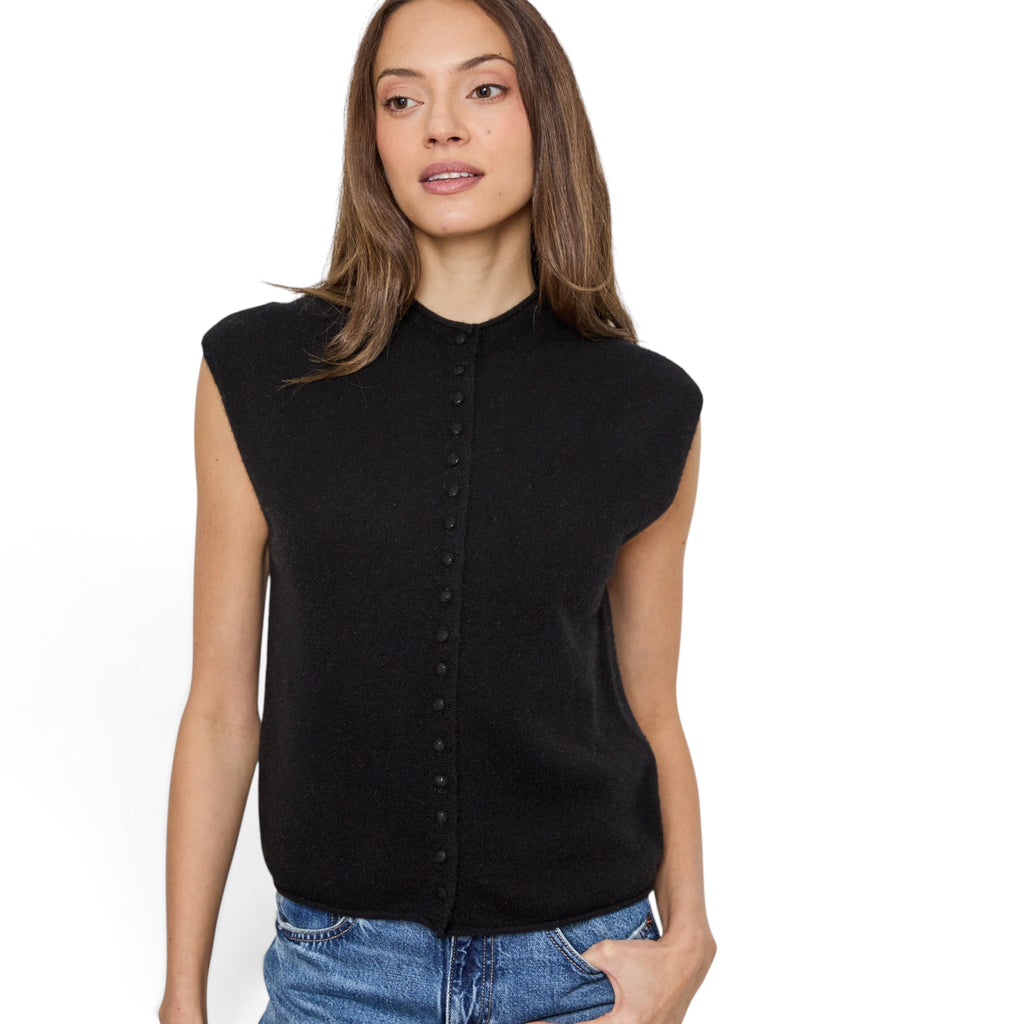 Design History Pure Black Cashmere Button Front Sweater Vest