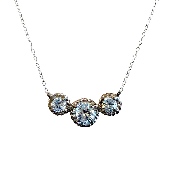 Three Stone Cubic Zirconia Pendant | Diamond Veneer Necklace