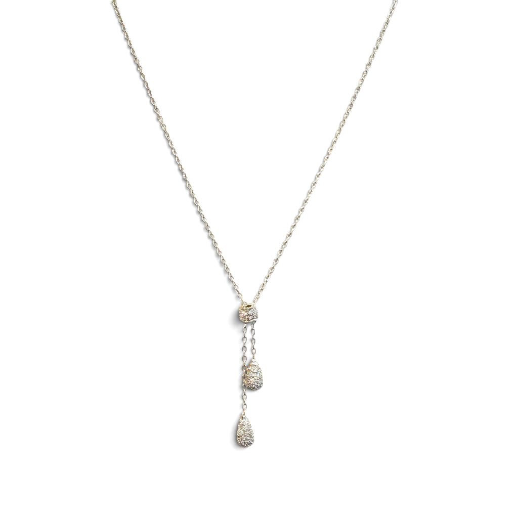 Zirconite Cz Double Drop Lariate Pendant Necklace