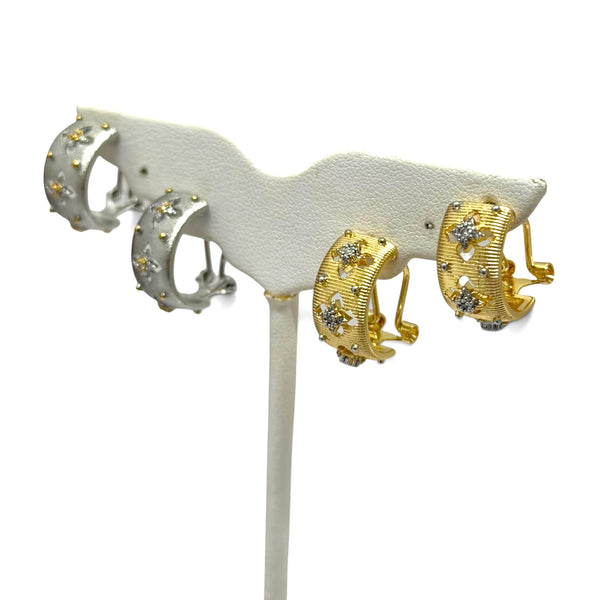 Italian Design Satin and CZ Hoop Earrings