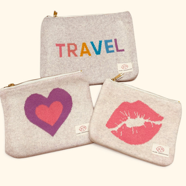 Set of 3 Knit Canvas Zip Pouches- Set of Three