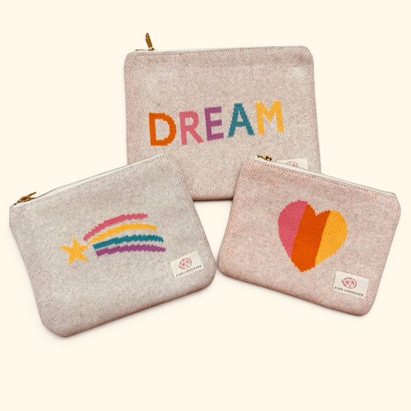 Set of 3 Knit Canvas Zip Pouches- Set of Three