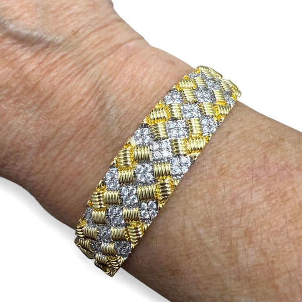 Open Satin Gold Cuff with CZ