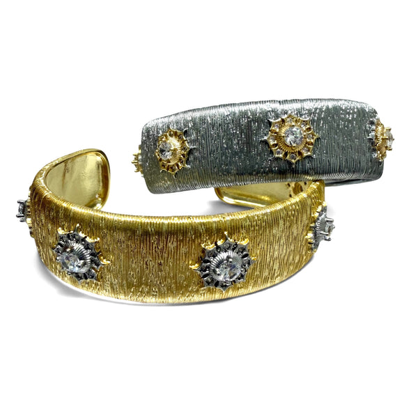 Italian Style Satin Finish with CZ Cuff Bracelet