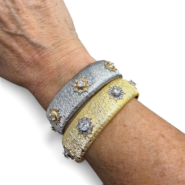 Italian Style Satin Finish with CZ Cuff Bracelet