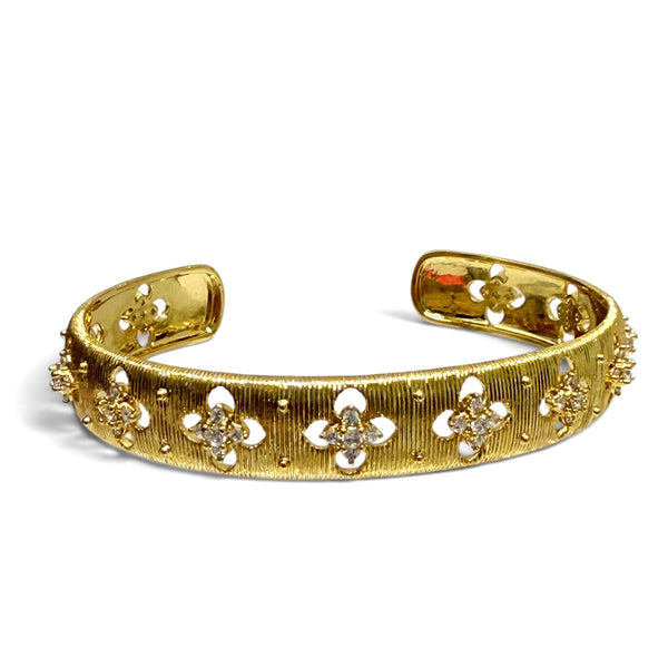 Artisan Textured Gold Open Cuff Bangle with Stars
