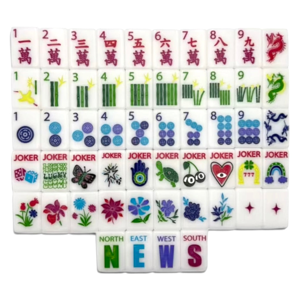 Whimsical Mahjong Tiles Featuring Bold Colored Winds