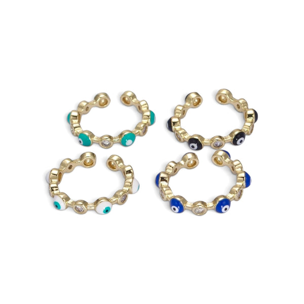 Adjustable Enamel Clear Cz Stackable Evil Eye Ring