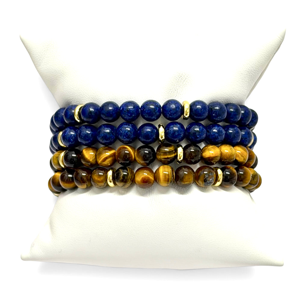 Blue Lapis or Tiger Eye Natural Stone Stretch Bracelets