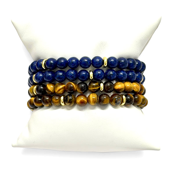 Blue Lapis or Tiger Eye Natural Stone Stretch Bracelets