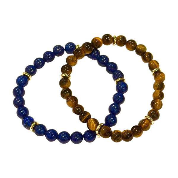 Blue Lapis or Tiger Eye Natural Stone Stretch Bracelets