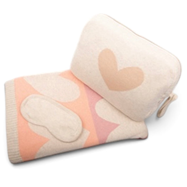 Blush Hearts Cotton Travel Blanket And Eye Mask Set