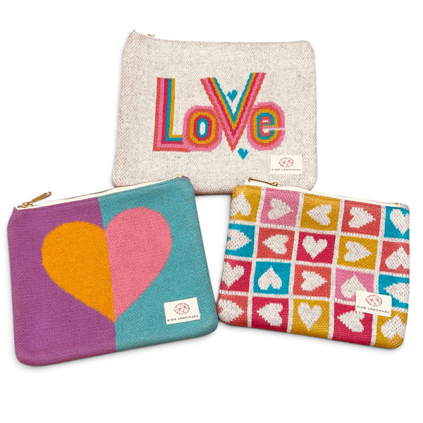 Set of 3 Knit Canvas Zip Pouches
