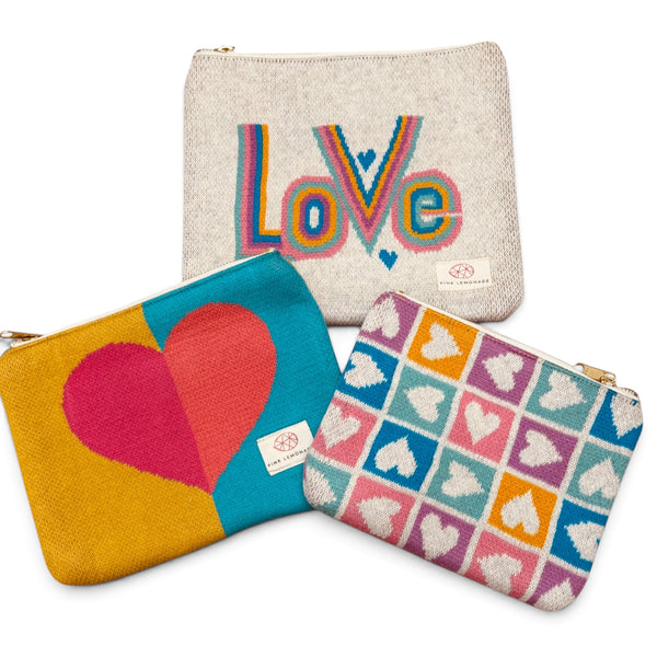 Set of 3 Knit Canvas Zip Pouches